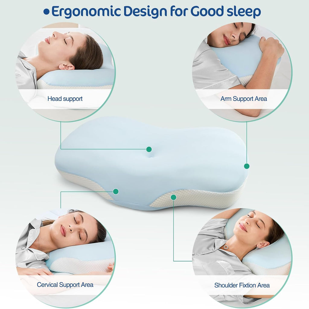 Joyenergy Ergonomic Cervical Pillow, Contour Design for Side & Back Sleepers, Memory Foam Orthopedic Cervical Shape Gently Cradles Head & P…