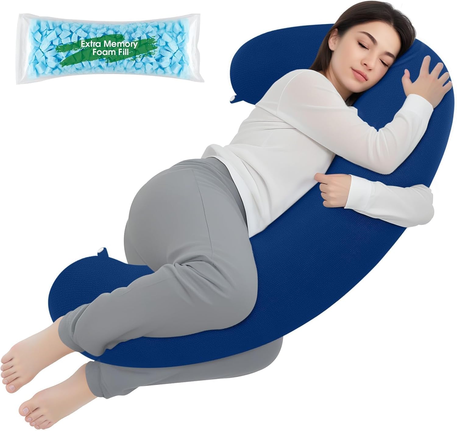 TranquilRelax TranquilRelax C Shaped Body Pillow for Side Sleepers, Memory Foam Long Pillow for Leg, Hip & Back Support, Soft Washab…