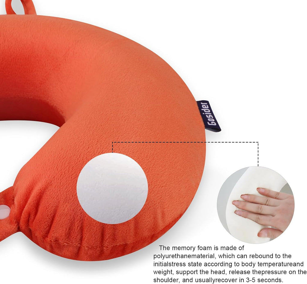 Gosider Orange Memory Foam Velvet Travel Neck Pillow for Airplane Car Train 3.94inch