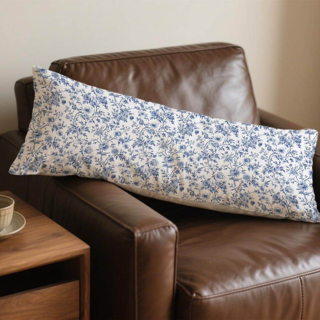Vintage Chinoiserie Blue Floral 20x54 Body Pillow Cover, Blue and White Home Decor, Grandmillennial Flower Decorative Long Body Pillow…