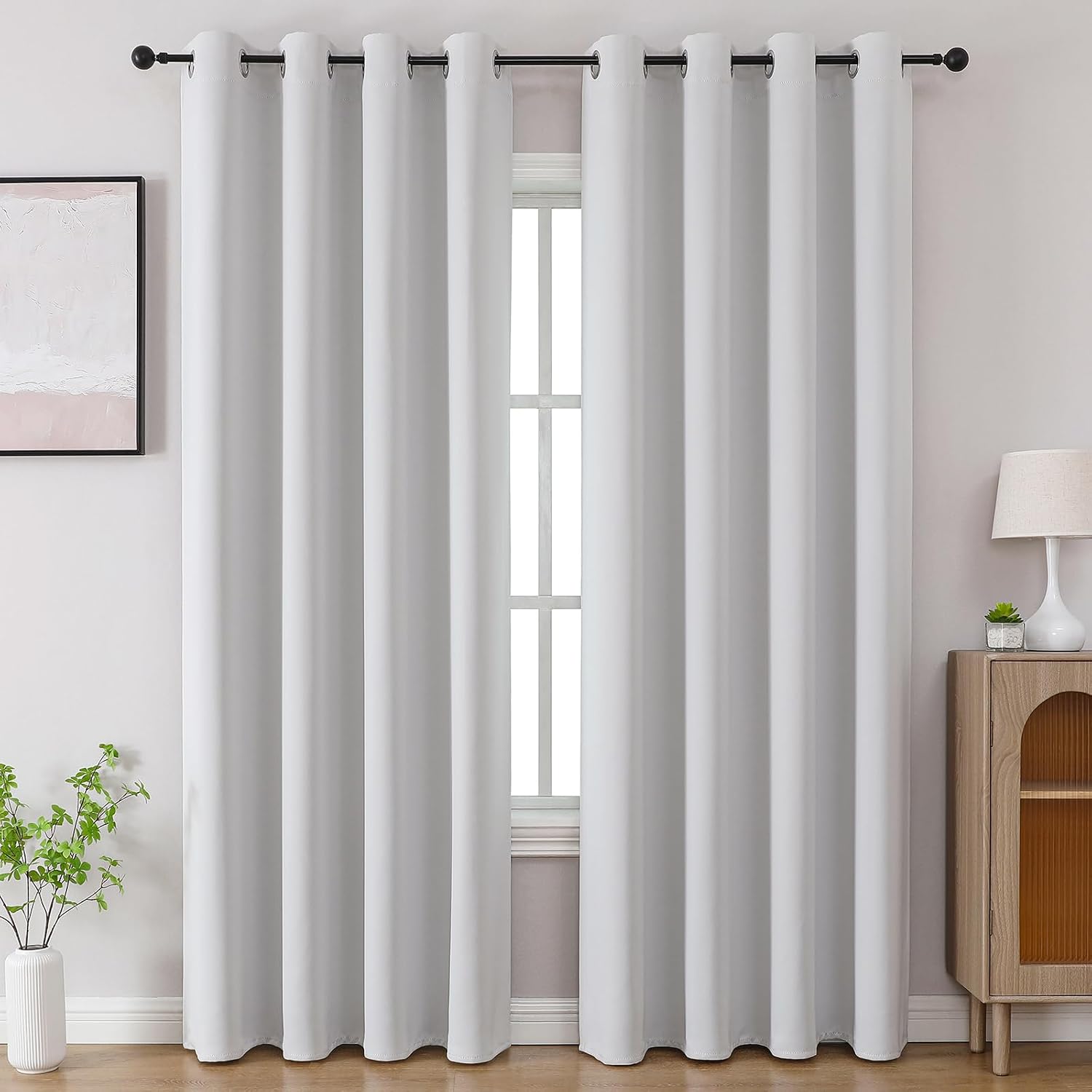 CUCRAF Grayish White Blackout Curtains 90 inch Length 2 Panels Set, Room Darkening Drapes for Living Room Bedroom, Thermal Insulated…