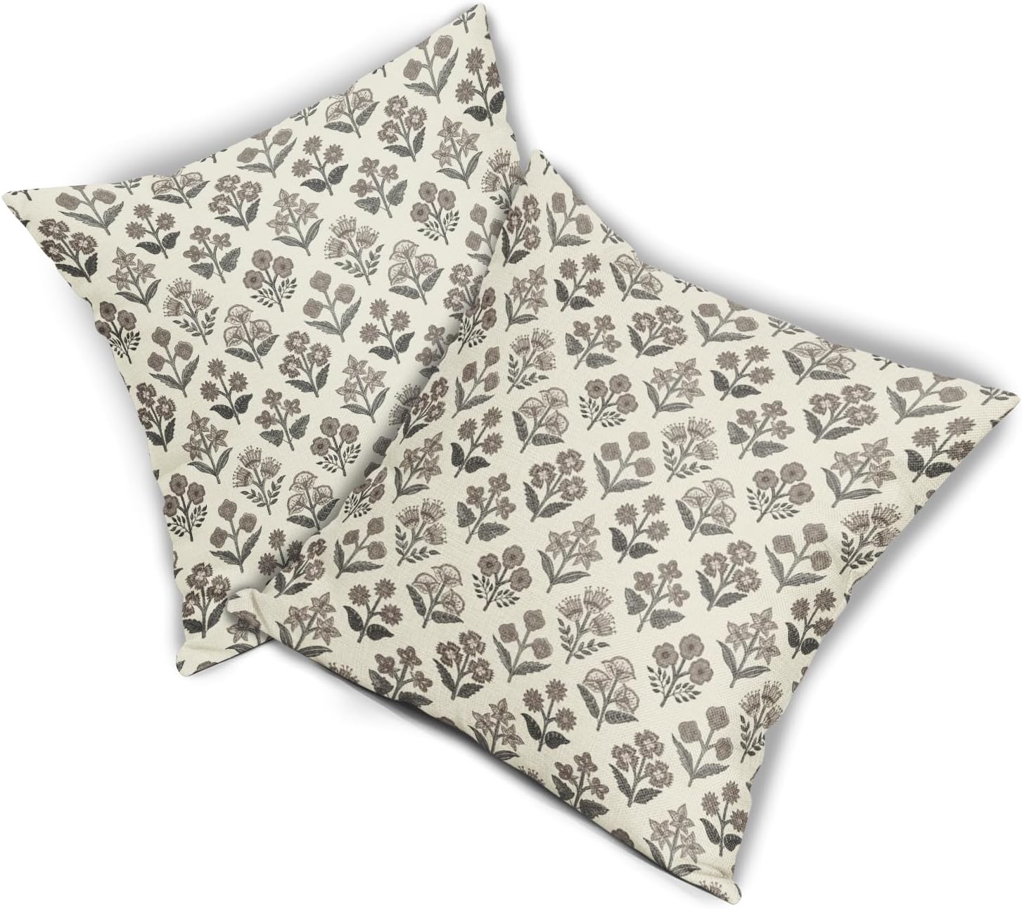 Black Dark Brown Floral Pillow Covers 24x24 Inch Set of 2, Vintage Flower Block Print Pattern Decorative Throw Pillowcases Outdoor Rustic…