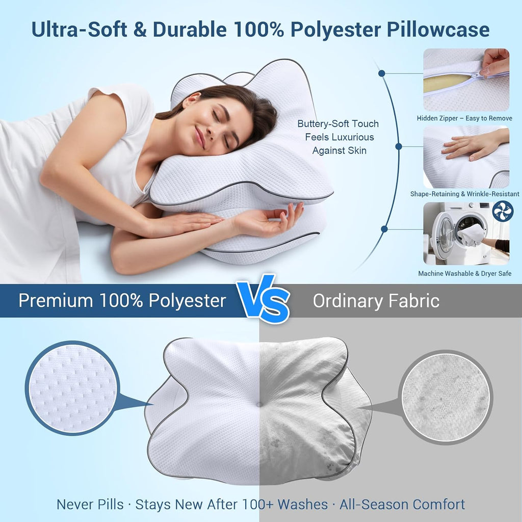 AZBestPro Memory Foam Cervical Pillow for Neck Support &, Butterfly Ergonomic Design – 24×15.75×5.7 Inches, Removable 100% Polyester Pillo…