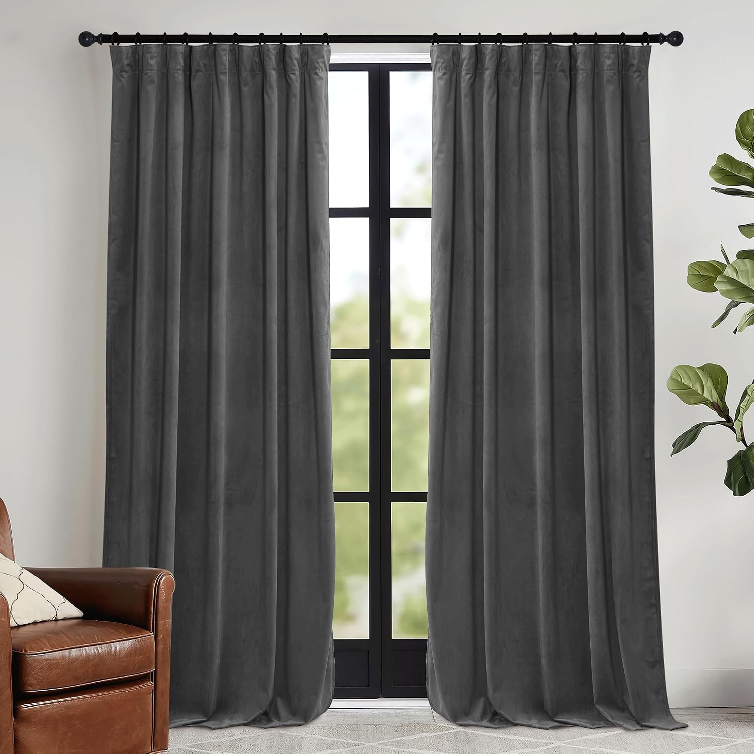 Rybhome RYB HOME Velvet Blackout Curtains for Bedroom - Super Soft Room Darkening Curtains Thermal Insulated Drapes Heat Block Window Panel…