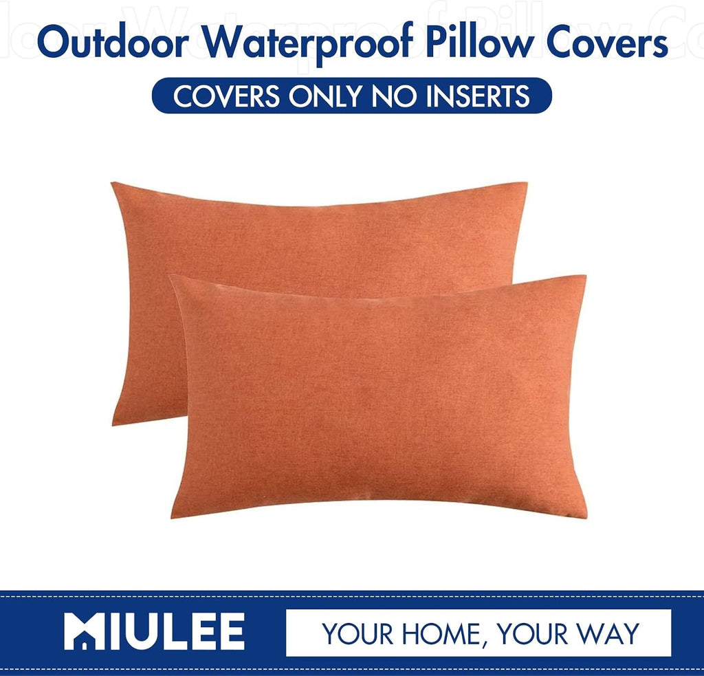 Miulee Pack of 2 Decorative Outdoor Solid Waterproof Throw Pillow Covers Faux Linen Garden Farmhouse Cushion Cases for Summer Patio Tent Ba…