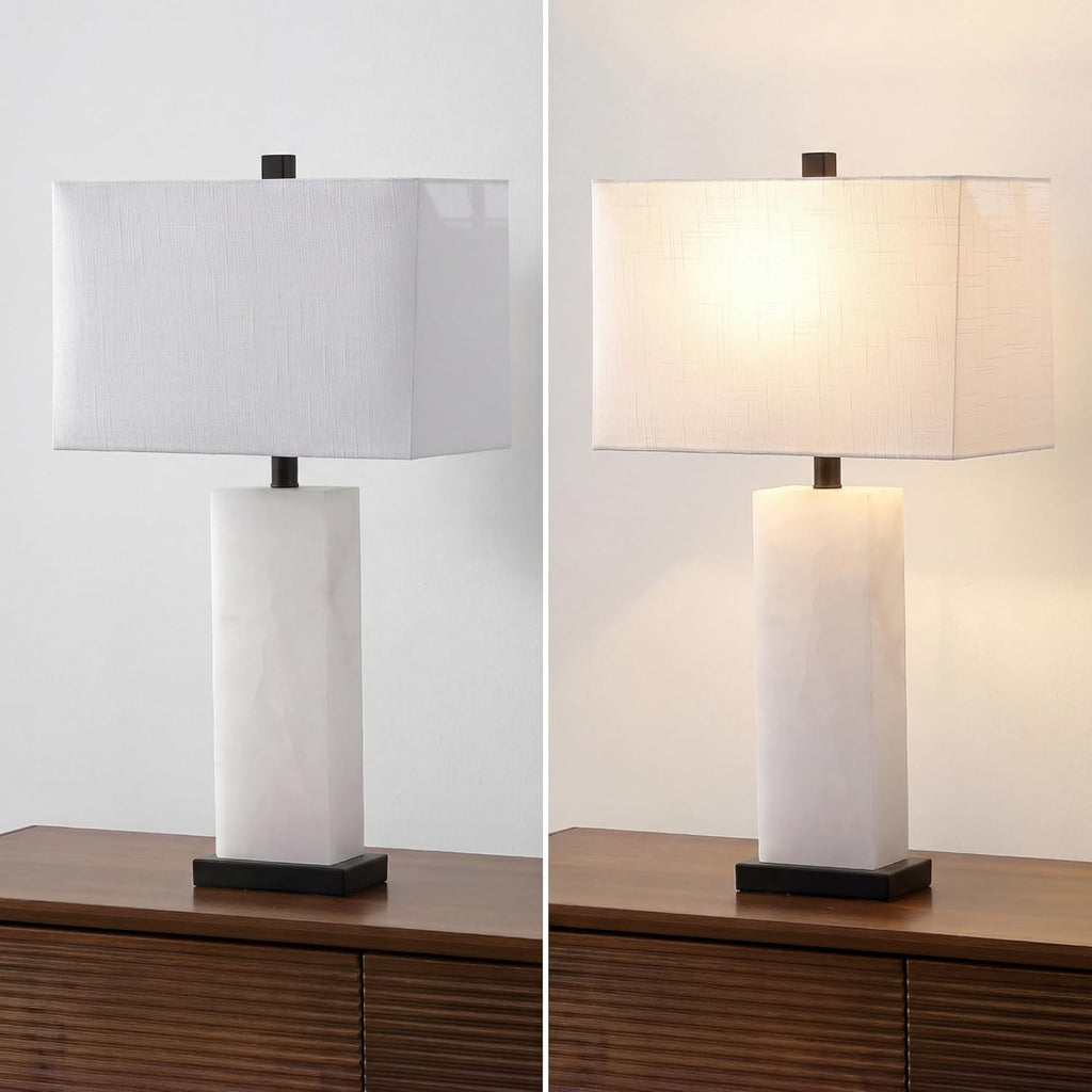 JONATHAN Y 27" White Black Alabaster Rectangular Table Lamp Contemporary Modern Bedside Nightstand Lamp for Living Room Bedroom with…