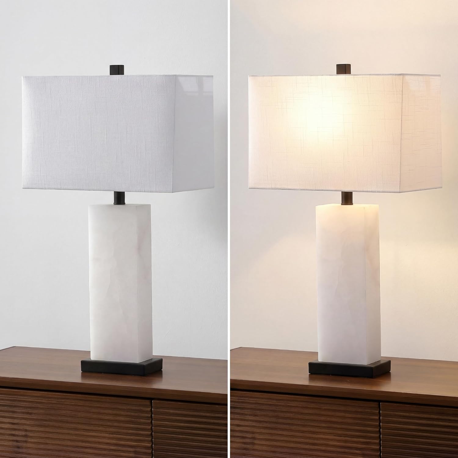 JONATHAN Y 27" White Black Alabaster Rectangular Table Lamp Contemporary Modern Bedside Nightstand Lamp for Living Room Bedroom with…