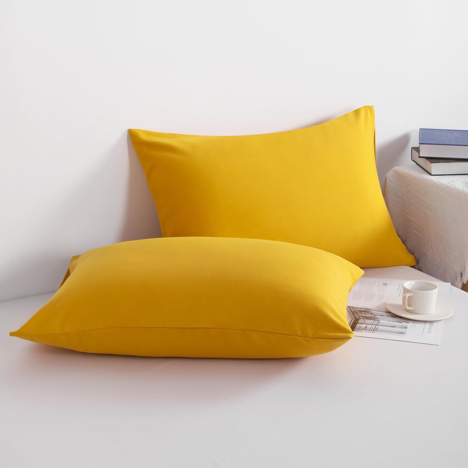 Ntbay Standard Pillowcase Set - 2 Pack Brushed Microfiber 20x26 Pillowcases - Soft, Wrinkle-Free, Fade-Resistant, Stain-Resistant, Ginger Y…