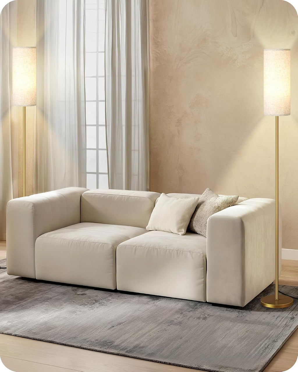 Dimmable Floor Lamp for Living Room with Remote and Foot Switch, Standing Tall Lamp, Bulb Included, 3000K-6500K, Beige and Gold, FCC…