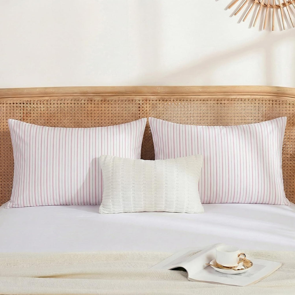 Merryword King Size Pillowcases, 100% Cotton Pillow Cases, White & Pink Striped Pillowcases, Soft Breathable Ticker Stripe Pillow Covers, S…