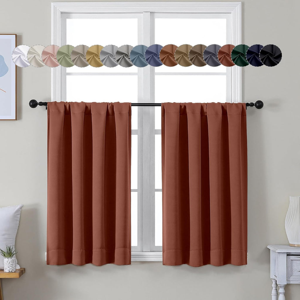 Simplebrand Ava Terracotta Short 36 Inches Blackout Curtain 2 Panels Set, Half Window Rod Pocket Privacy Curtain Tiers for Kitchen, Curtain…