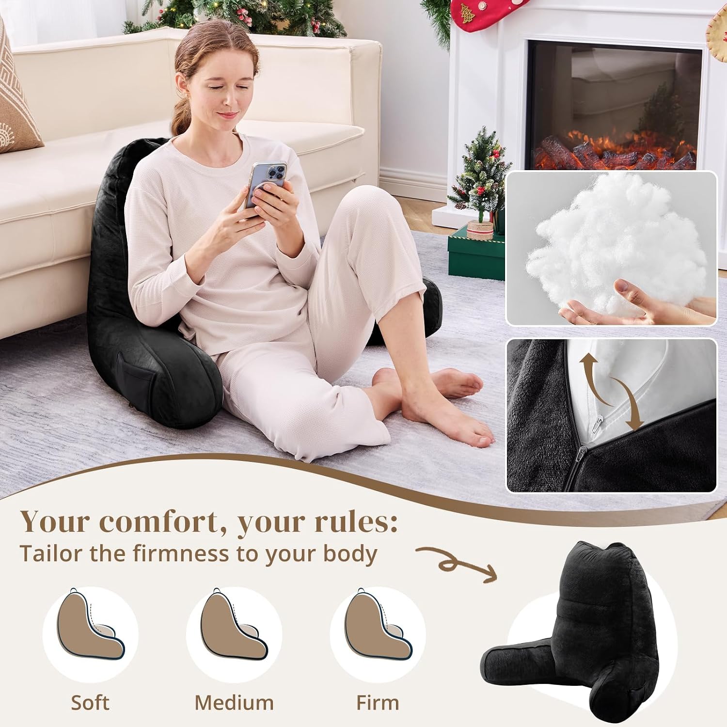 Sasttie Reading Pillow, Pillows for Reading or Relaxing – Ergonomic Support for Head, Neck, Back, and Lumbar, 21-Inch, Black Black