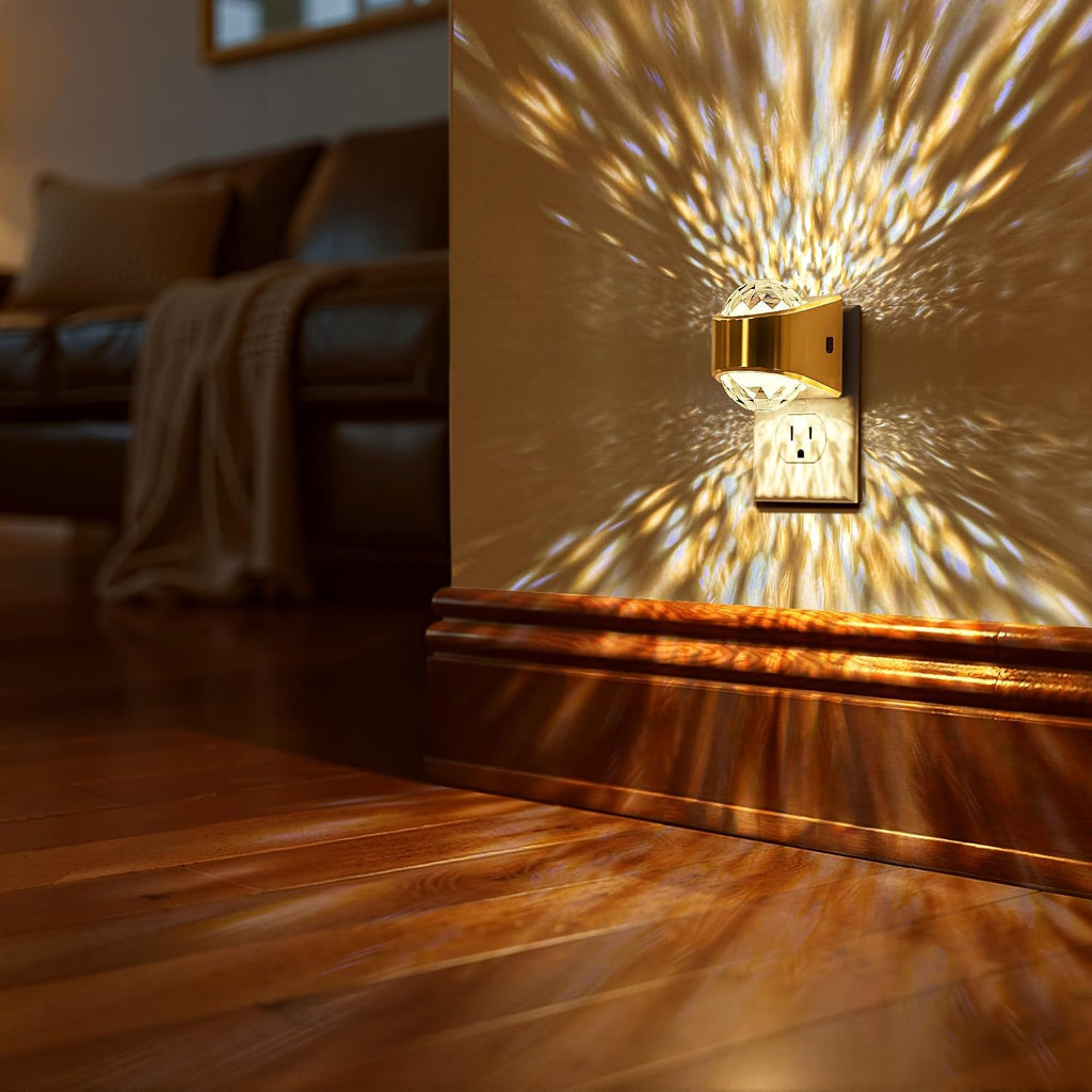 Briignite Night Light, Gold Night Lights Plug into Wall 2 Pack, LED Projector Night Light, Soft White for Bedroom, Dimmable Brightness…