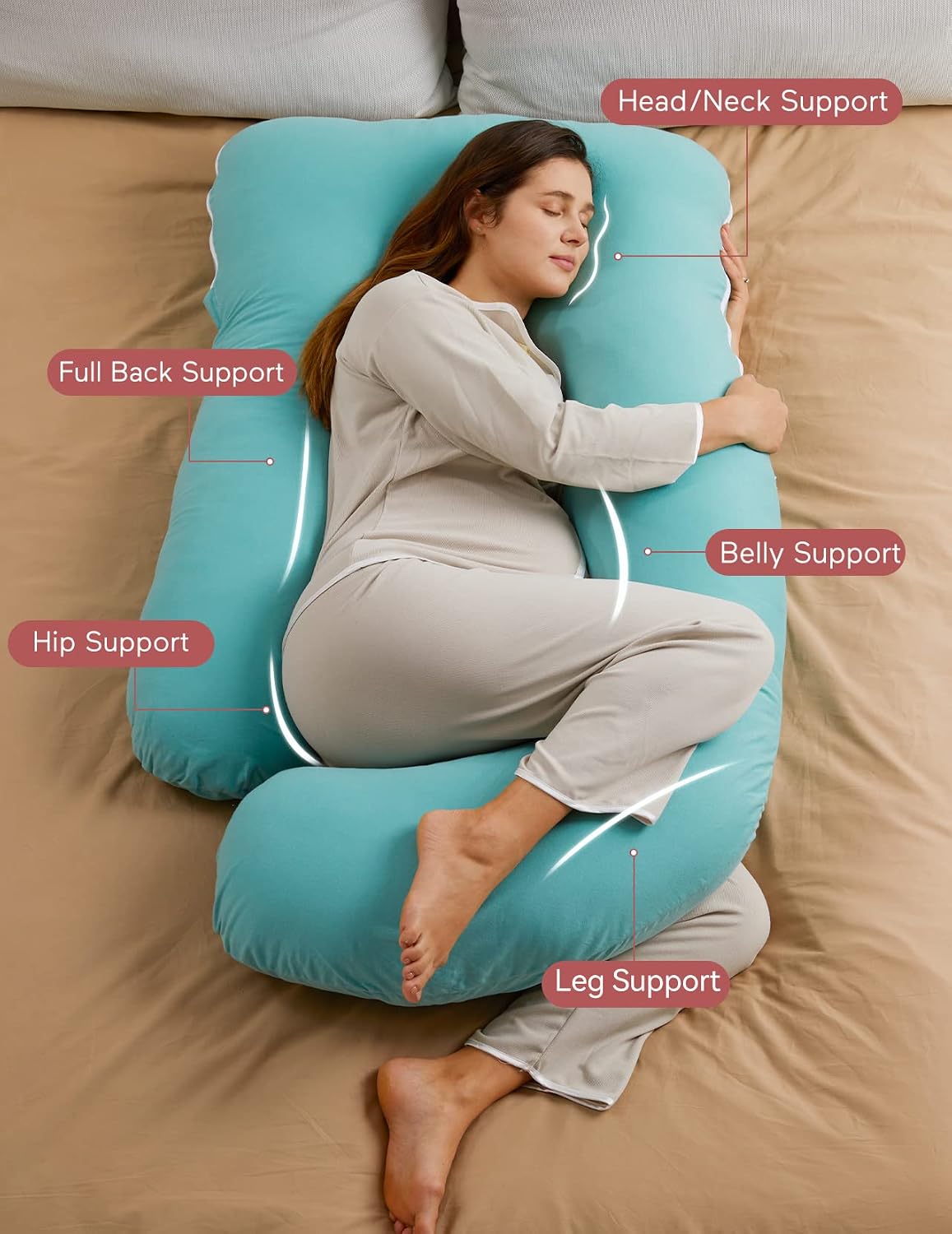 Momcozy U Shaped Pregnancy Pillows with Cotton Removable Cover, 57 Inch Full Body Pillow Maternity Support, Must Have for Pregnant Women…