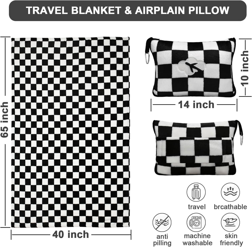 JungleStar Travel Blanket and Pillow Compact, Soft 2 in 1 Airplane Blanket with Soft Bag Pillowcase, Hand Luggage Sleeve and Backpack Clip (…