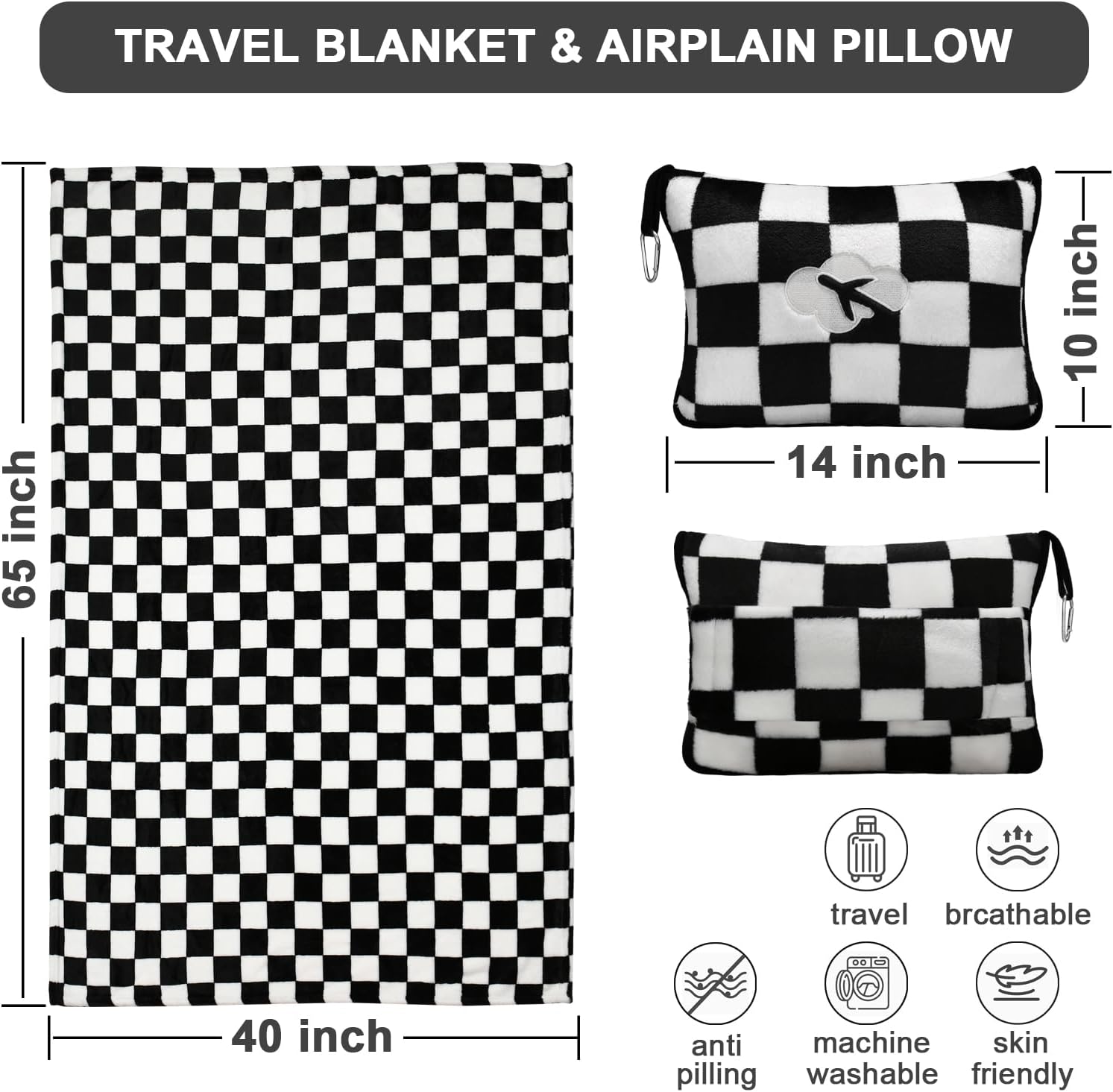 JungleStar Travel Blanket and Pillow Compact, Soft 2 in 1 Airplane Blanket with Soft Bag Pillowcase, Hand Luggage Sleeve and Backpack Clip (…