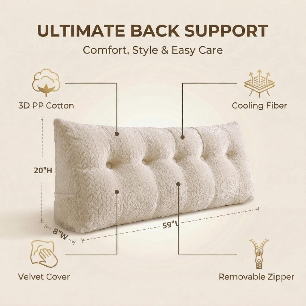 Headboard Pillow Queen Size, Reading Pillow for Bed, Leaf Pattern Wedge Pillow, Tufted Backrest Support, Headboard Substitute, Beige