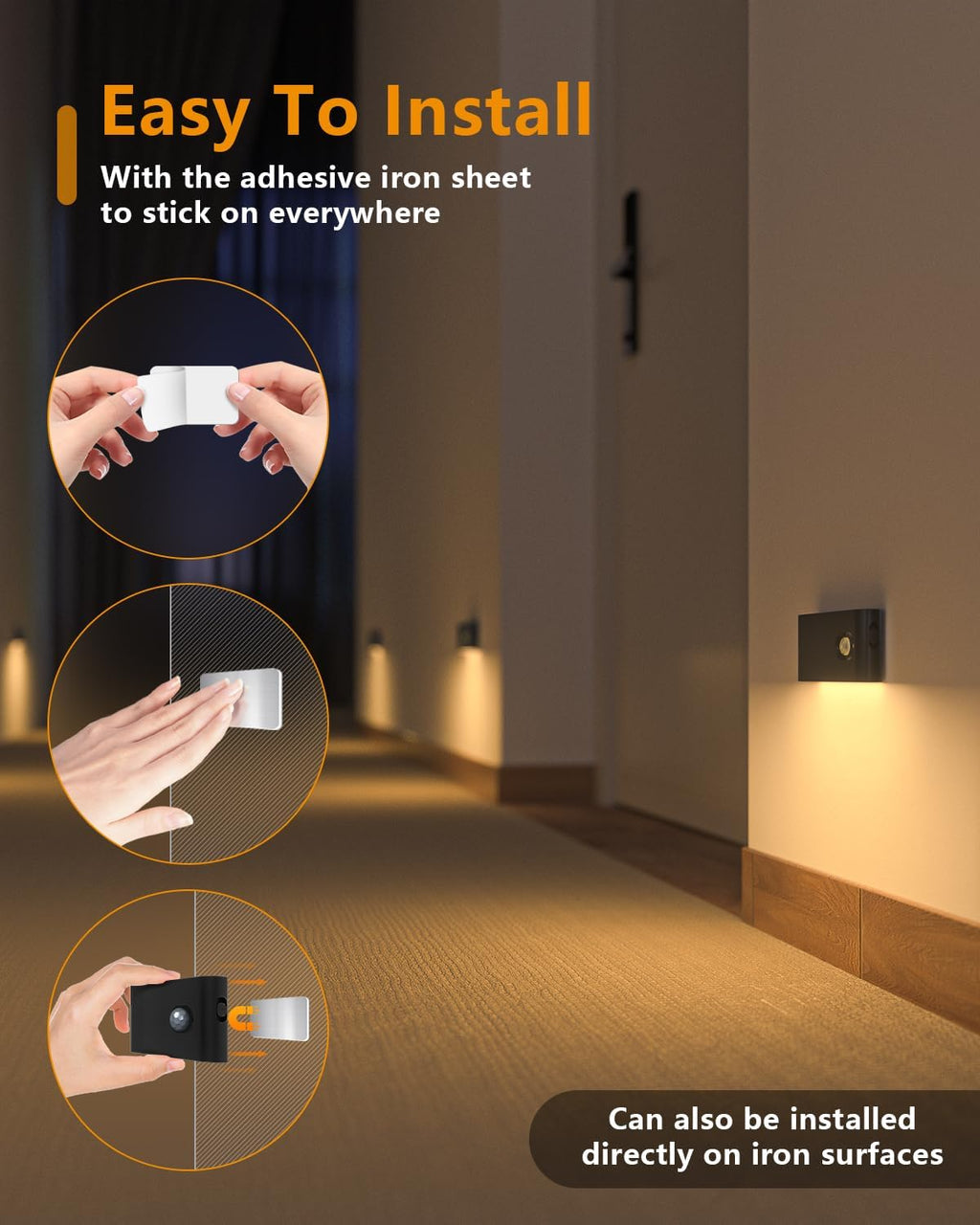 Willed Rechargeable Night Light, Wireless Stair Lights Indoor, Warm White Motion Sensor Light Indoor, Stick-Anywhere, Battery Powered Night…