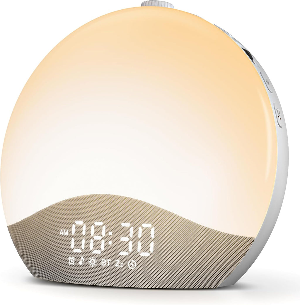 ecozy Sunrise Alarm Clock, White Noise Sound Machine, Alarm Clock for Bedrooms, 26 Soothing Sounds, 17 Night Lights, Bluetooth Speaker…