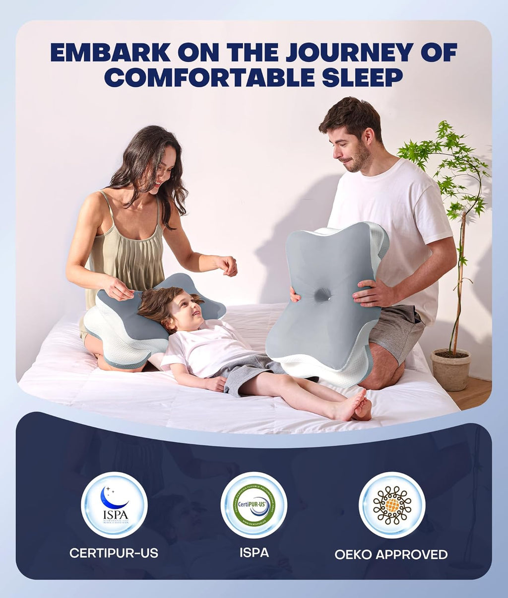 CloudCoz Ultra Cervical Neck Pillow for Sleeping, 5X Support Ergonomic Contour Pillow for Deep Sleep, Cooling Memory Foam Pillows for Adult…