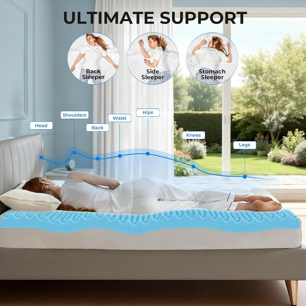 OhGeni 3 Inch Twin Size Memory Foam Mattress Topper Pad with Cover, Egg Crate Foam with Anti-Slip Base, Enhanced with Cooling Gel, Removable…