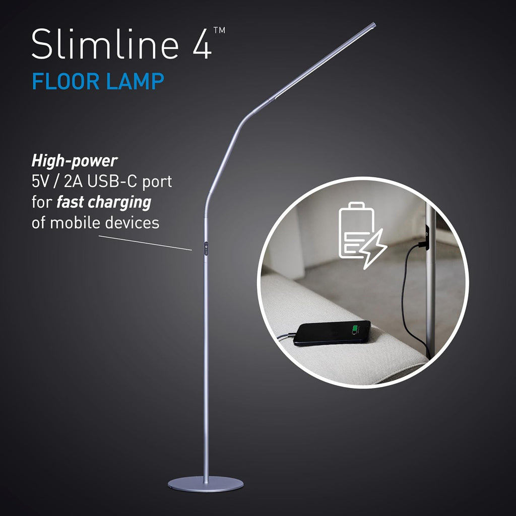 DaylightCompany-USA Daylight line 4 LED Floor Lamp - 6,000K, 3,200 Lux, 4 Brightness Levels, USB-C Port for Fast Charging - Sleek Desig…