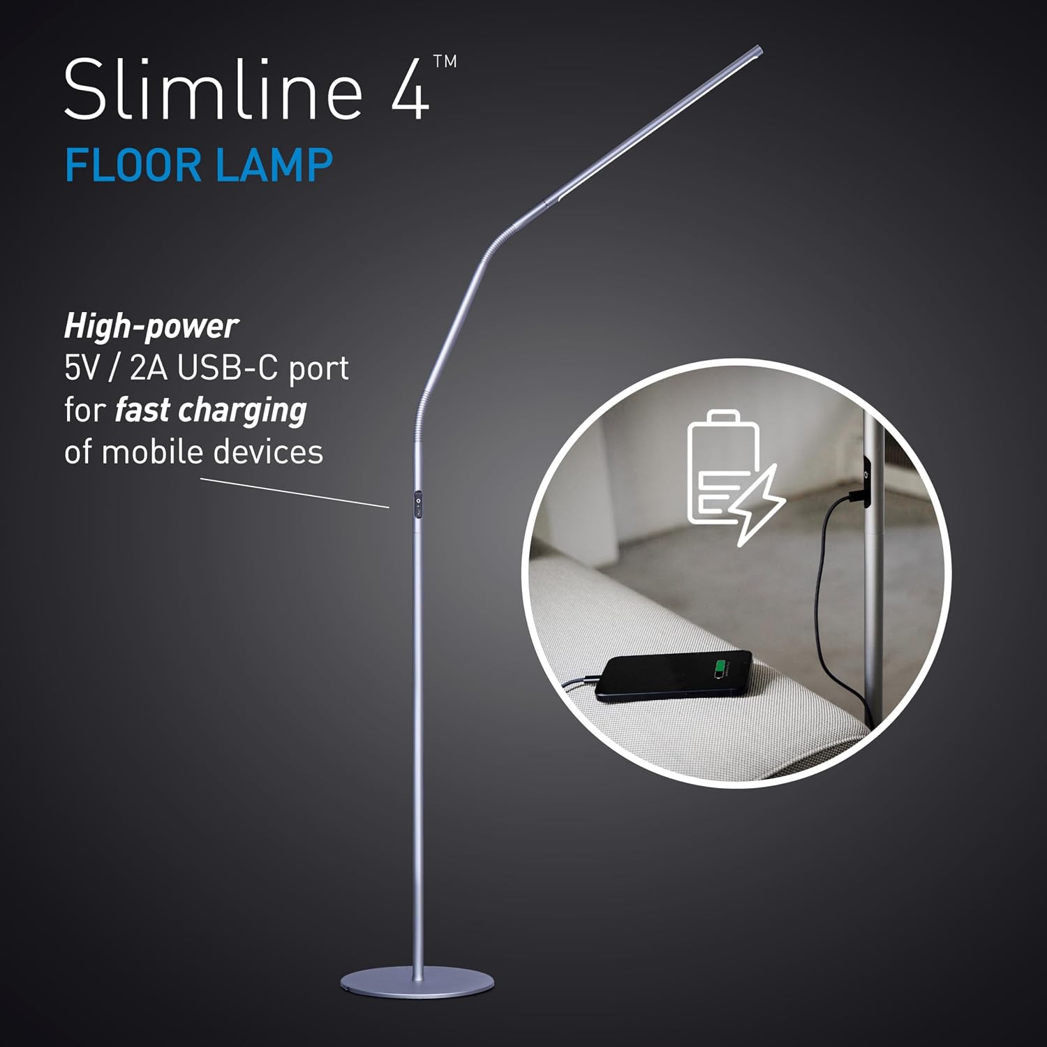 DaylightCompany-USA Daylight line 4 LED Floor Lamp - 6,000K, 3,200 Lux, 4 Brightness Levels, USB-C Port for Fast Charging - Sleek Desig…