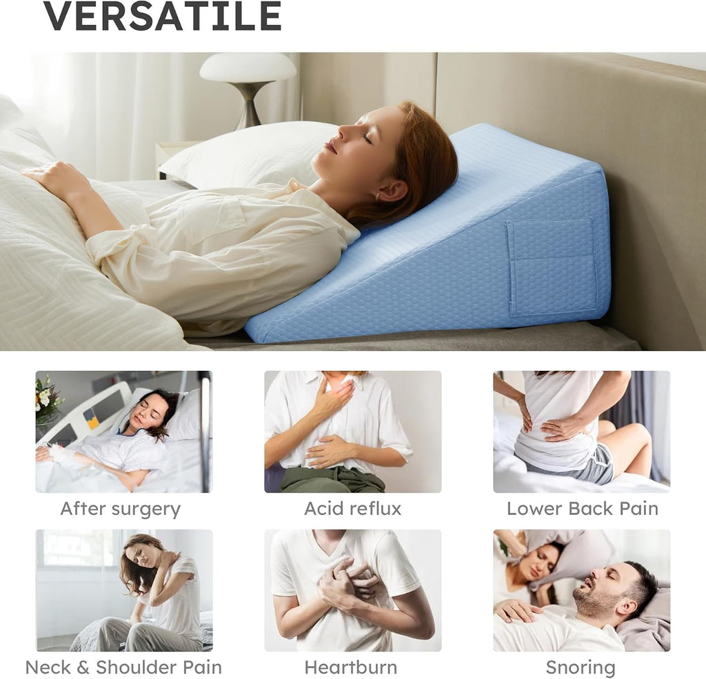 Bedluxe Wedge Pillow, 10 inch Bed Wedge Pillow for Headboard, Pillow Wedge for Acid Reflux Relief, Sleeping, After Surgery, Snoring…