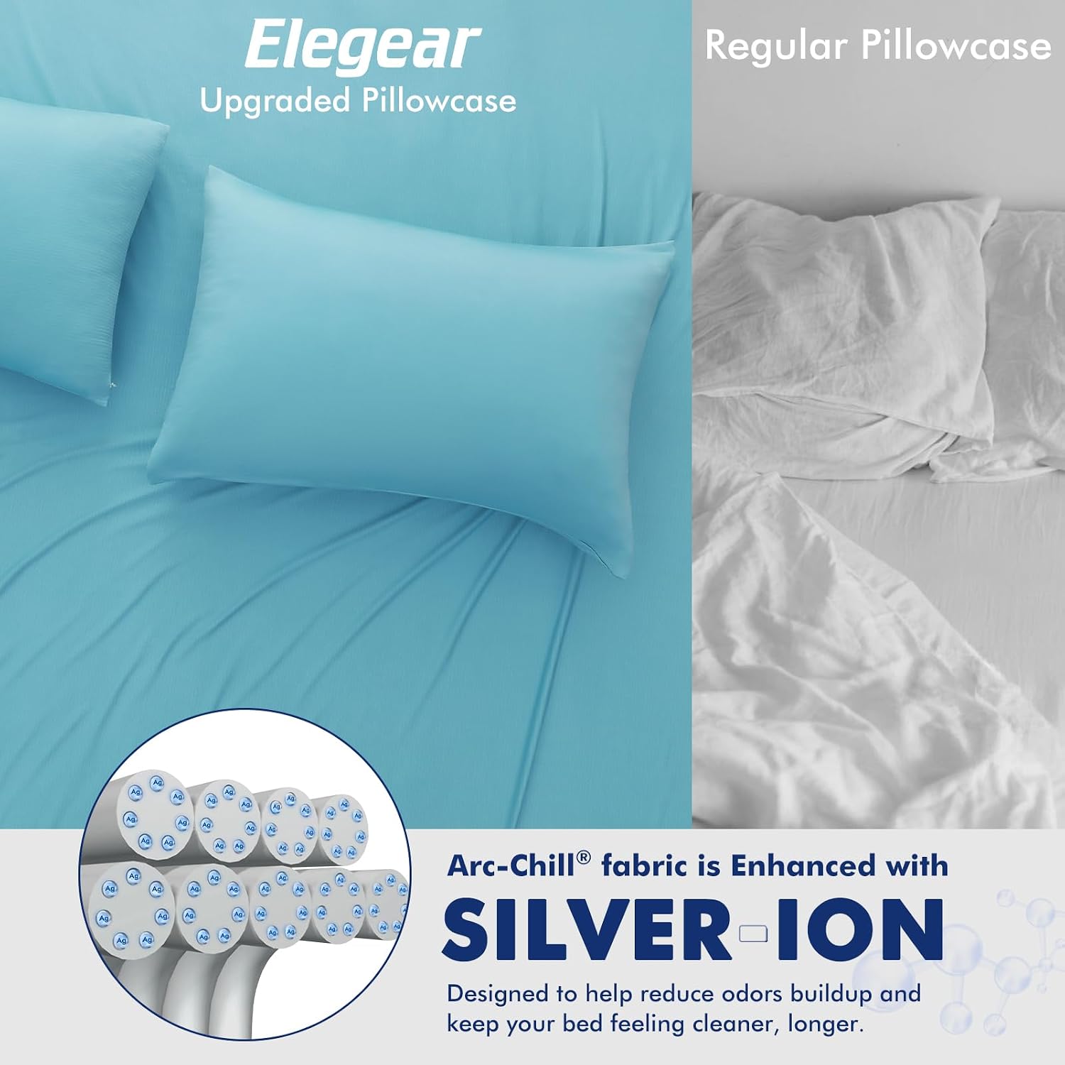 Elegear Cooling Pillow Cases for Hot Sleepers, Clean Fabric Silver Infused Cooling Pillowcase Q-Max>0.5, Soft Silky Pillowcases for Hair &…
