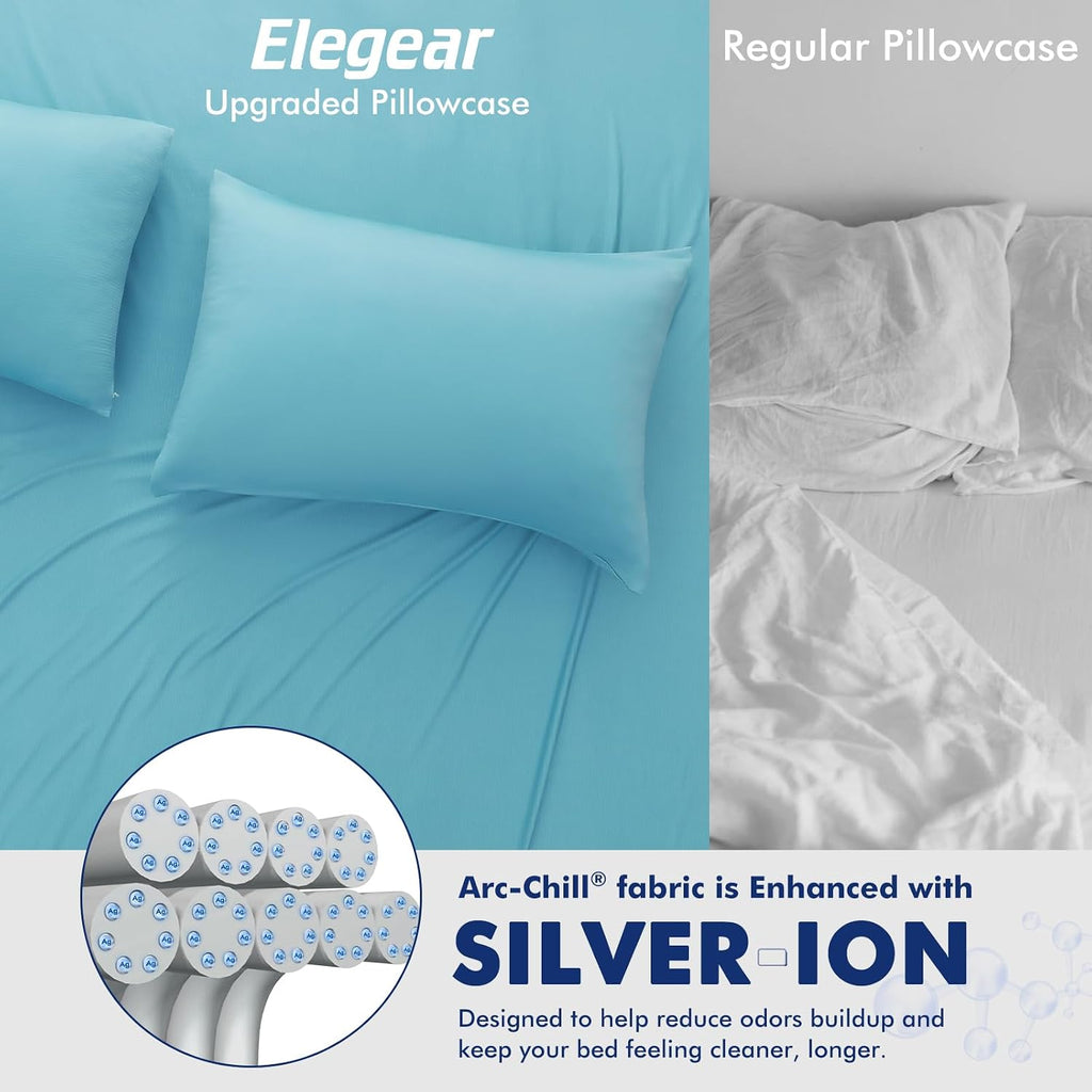 Elegear Cooling Pillow Cases for Hot Sleepers, Clean Fabric Silver Infused Cooling Pillowcase Q-Max>0.5, Soft Silky Pillowcases for Hair &…