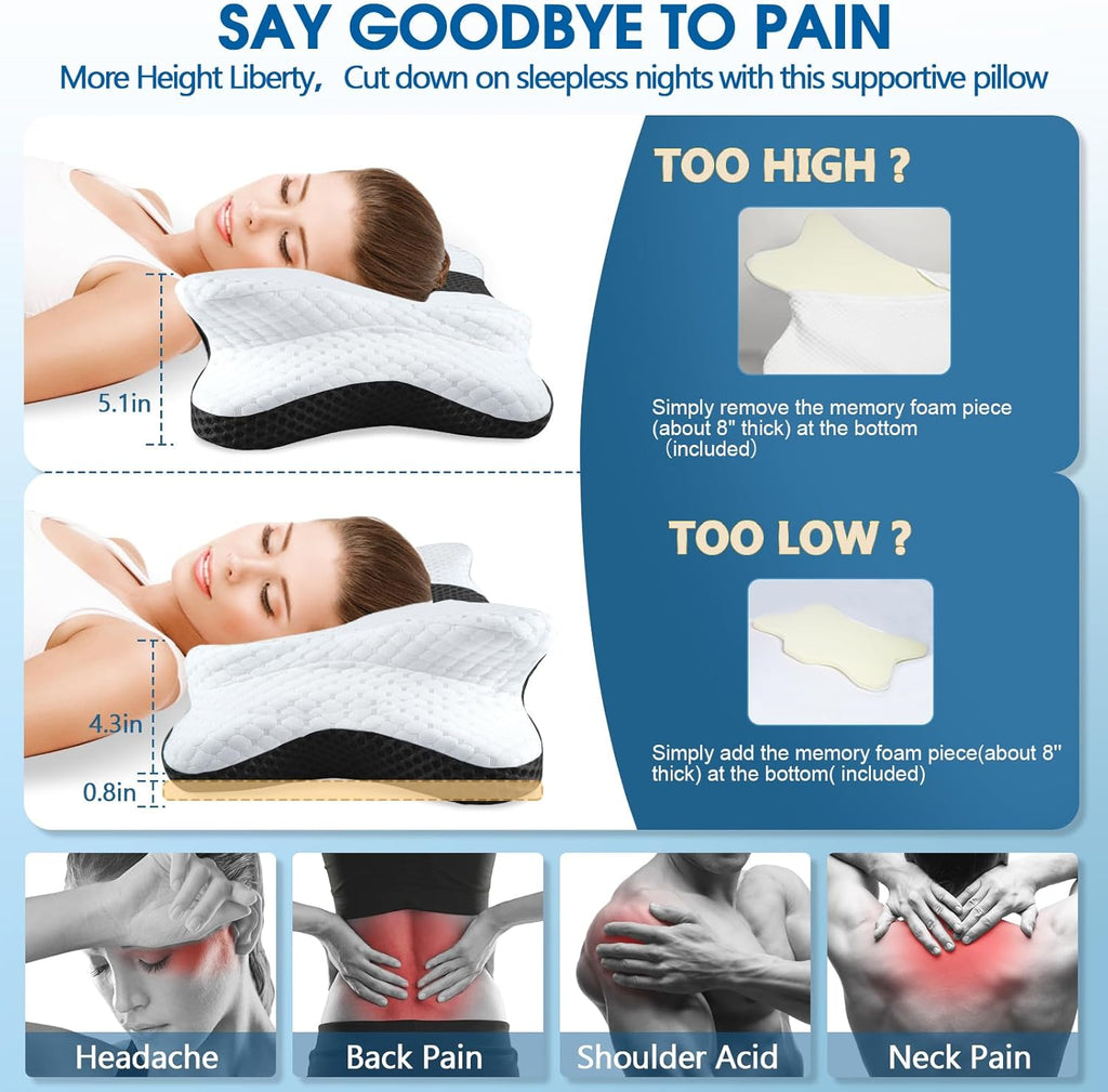 CHxxy Memory Foam Pillows, Cervical Pillow for Neck and Shoulder, Ergonomic Contour Bed Pillow, Soft for Side Sleep Stomach Sleeping and B…
