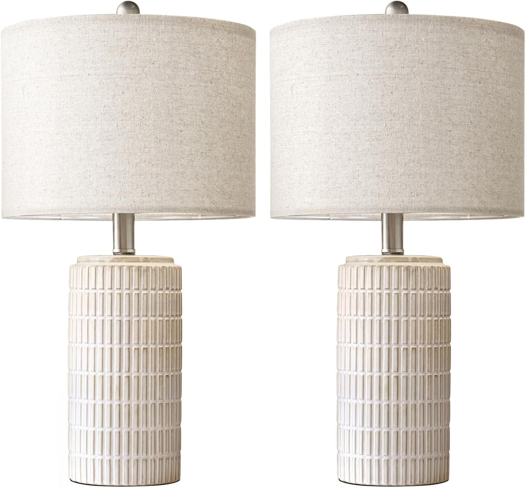PoKat 24" Modern Ceramic Table Lamps Set of 2 for Bedroom, White Bedside Lamps for Night Stands, Farmhouse Desk Decor Nightstand Table…