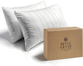 Hotel Grand Bed Pillows King Size Set of 2 Packs - 500 Thread Count 100% Cotton Medium Firm Hypoallergenic Feather Down Pillows Machine…