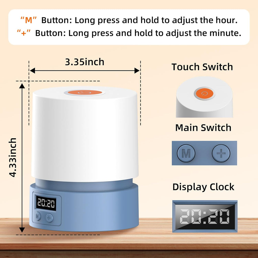 Nursery Night Light with Clock for Kids, Touch Lamp Bedside Desk Lamp, Portable Breastfeeding Night Lamp for Baby, 3 Color Stepless…