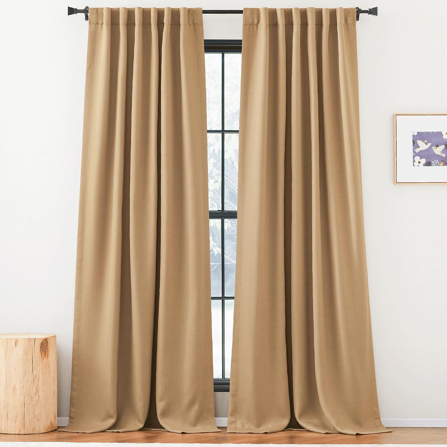 Nicetown Thick Faux Linen Room Darkening Caramel Curtains 96 inches Long, Pinch Pleated Faux Linen Curtains Thermal Insulated Window Treatm…