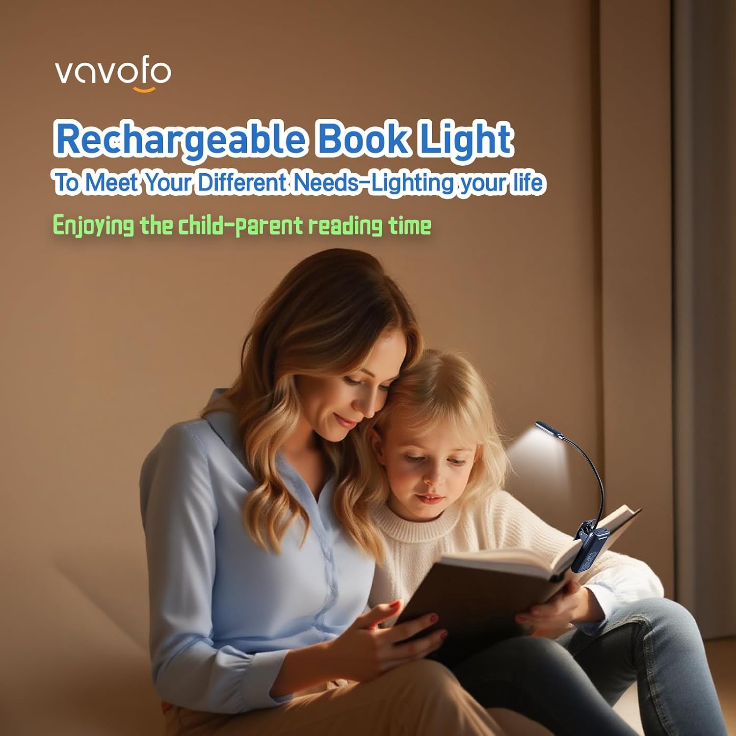 Vavofo Rechargeable Book Light for Reading in Bed Kids, 7 LED Reading Light with 9-Level Warm Cool White Daylight, Eye comfort Lamp with…