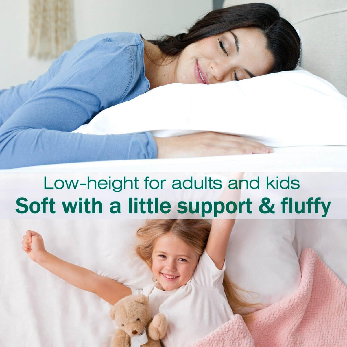 Flat Ultra Thin Bed Pillows Standard/Queen Size Pillow Set of 2 Extra Soft Down Alternative for Stomach Back Sleeping White