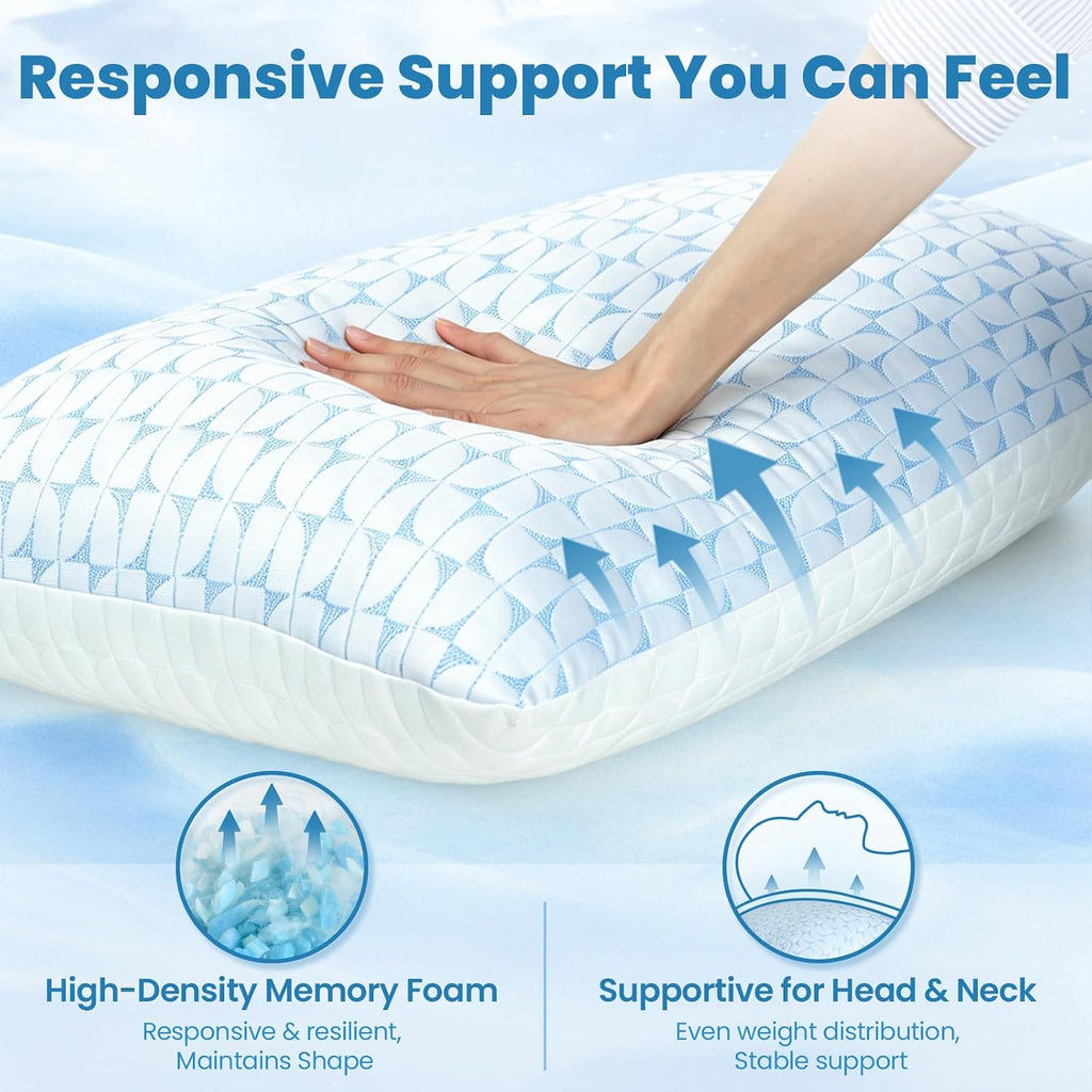 QUTOOL Firm Cooling Pillow Shredded Memory Foam(Adjustable Loft), Supportive Gel Pillow for Side, Back, and Stomach Sleepers, Washable…