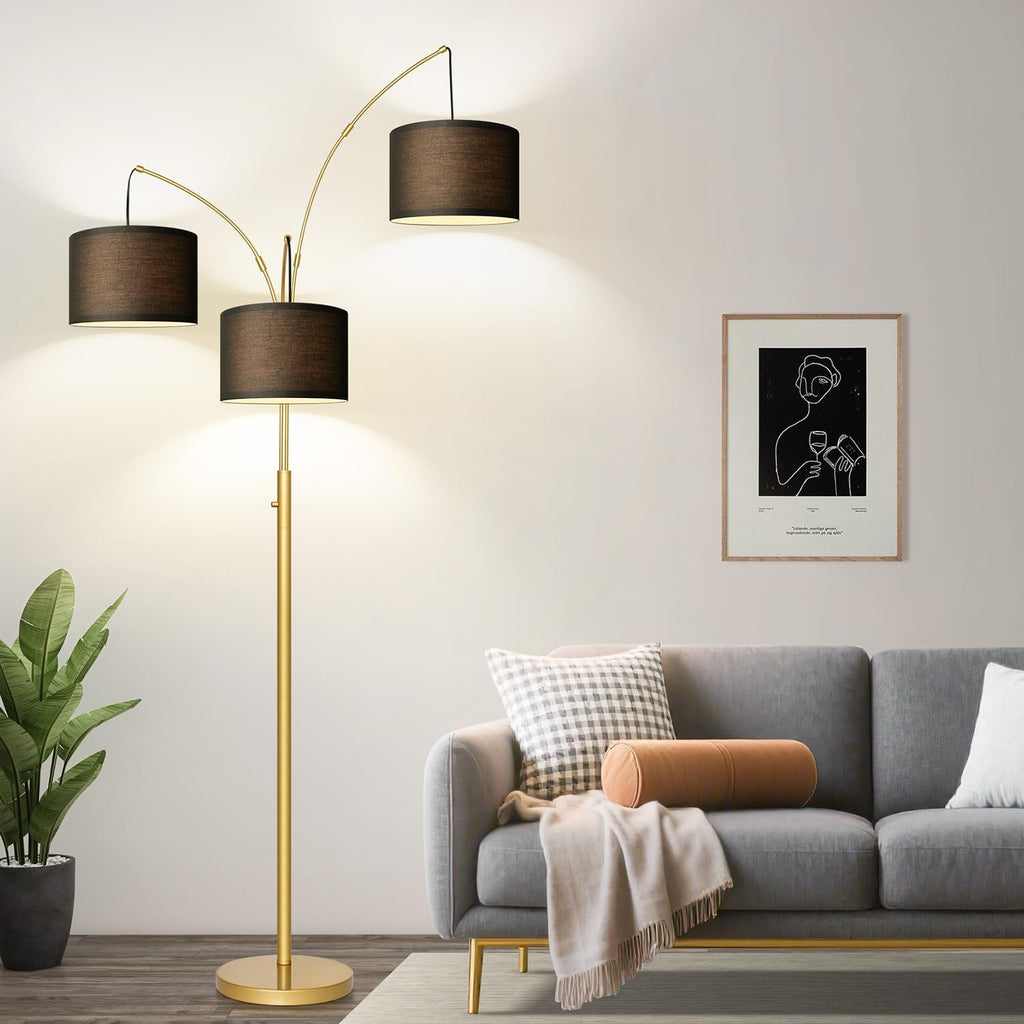 Dimmable Floor Lamp - 3 Lights Gold Arc Floor Lamps for Living Room, 1000LM Modern Tall Standing Lamp With Black Shades&Heavy Base, Mid…