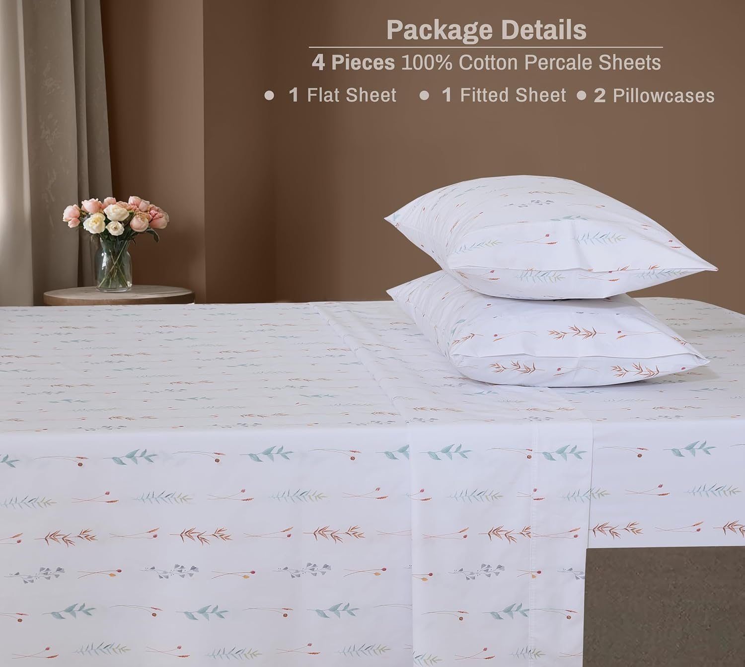 Zoyer 100% Cotton Percale Sheets Full Size – Cooling Breathable Bed Sheets for Hot Sleepers, Crisp Hotel Style Bedding, Deep Pocket 16”, Li…
