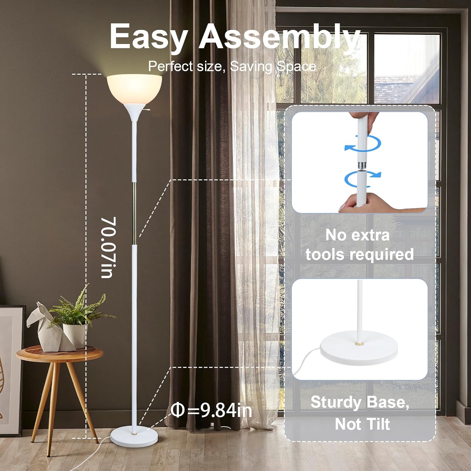 LALISU Floor Lamp, LED Standing Lamp 3 Way Dimmable Brightness Floor Lamp Rotary Switch Floor Lamps Modern Industrial Lamp with Shade…