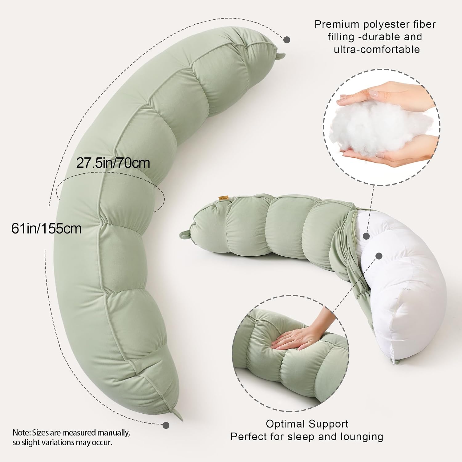 Peallow(Pat. Pend) – Long Round Body Pillow for Adults, Bolster Pillow for Sleeping, Soft and Supportive Pillow for Sleeping & Lumbar…