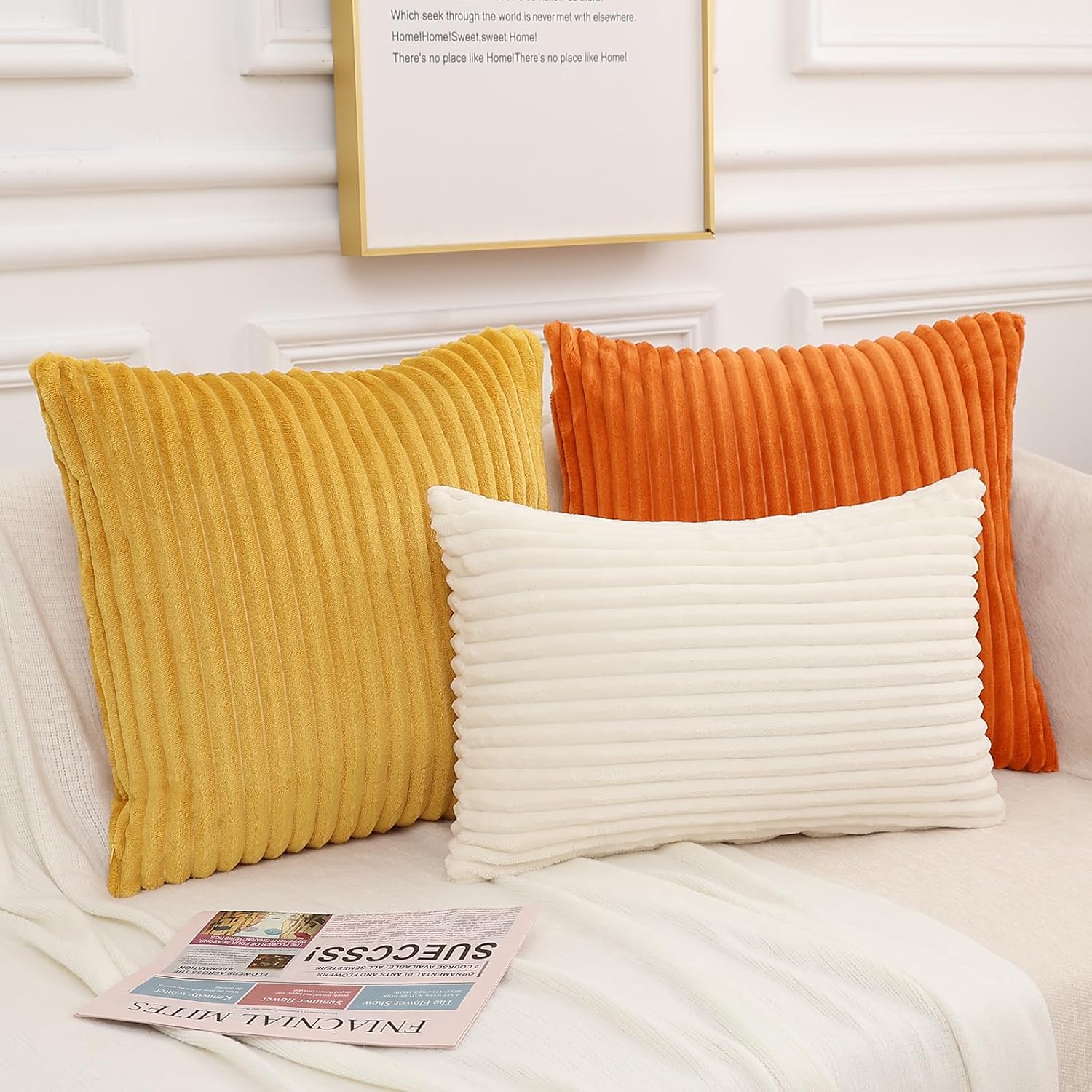 SimmoreHomeDecor Simmore Decorative Throw Pillow Covers 22x22 Set of 2, Soft Natural Plush Flannel Double-Sided Fluffy Couch Euro Sham Pill…