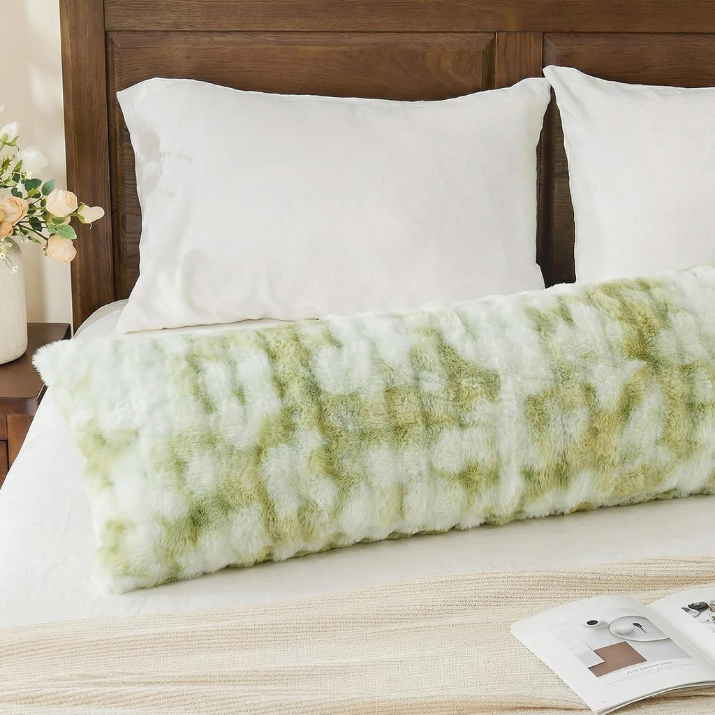Chumerry Green Fluffy Body Pillow Cover Faux Fur Pillowcase Extra Soft Fuzzy Plush Long Pillow Cover Gradient Green Shaggy Body Pillow Case…