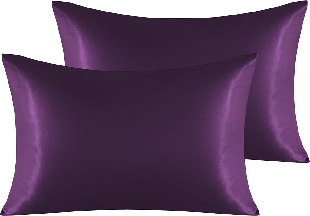 Ntbay 2 Pack Satin Standard Pillowcases for Hair and Skin, Luxurious and Silky Pillow Cases with Envelope Closure, 20x26 Inches, Eggplant P…