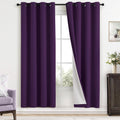 Yakamok Room Darkening 100% Blackout Curtains Grommet Window Treatments with 2 Thick Layers-Purple Thermal Insulated Drapes Set of 2 Panels…