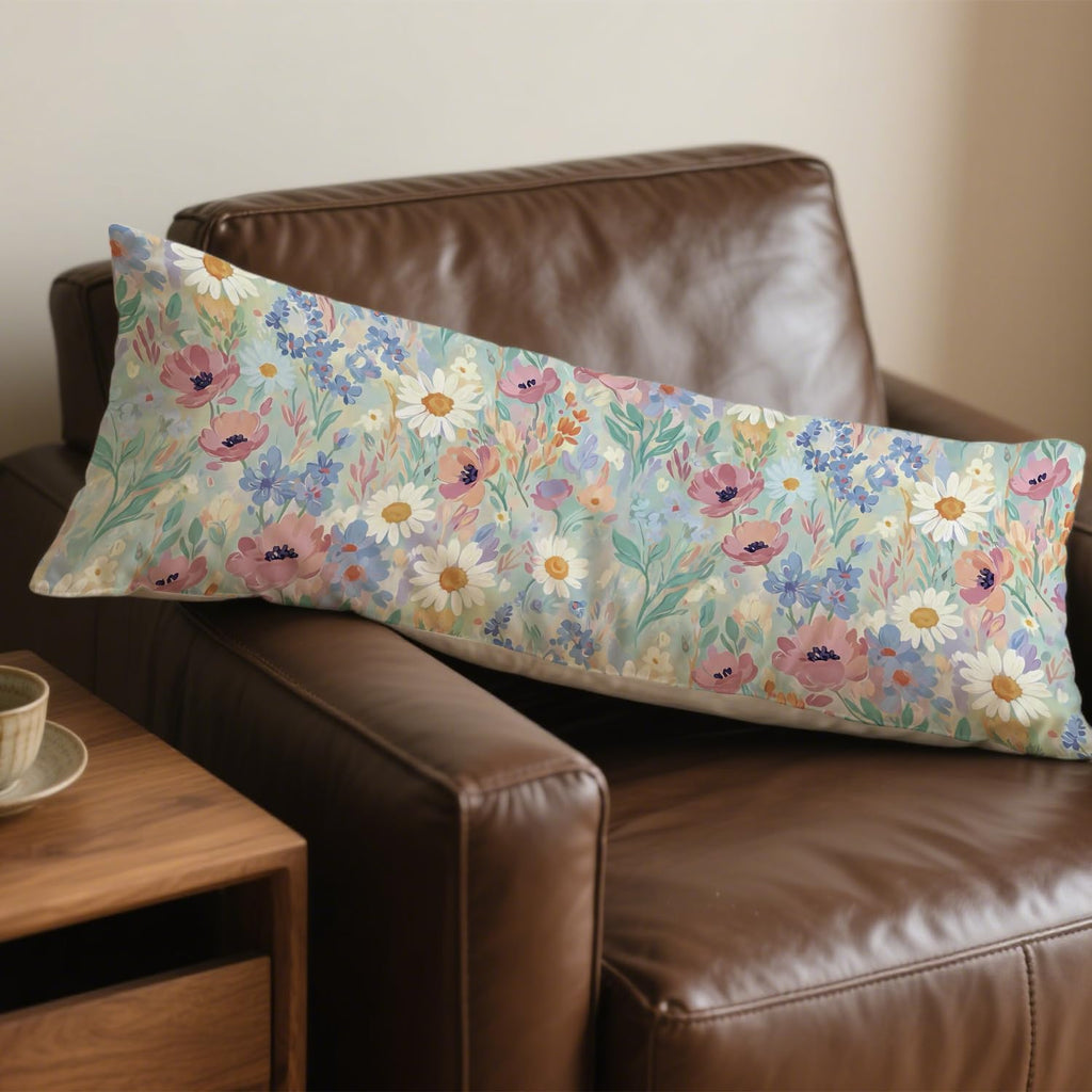 Spring Floral 20x54 Body Pillow Cover, Spring Home Room Decor, Pastel Cottagecore Botanical Wildflower Decorative Long Body Pillow Cases…