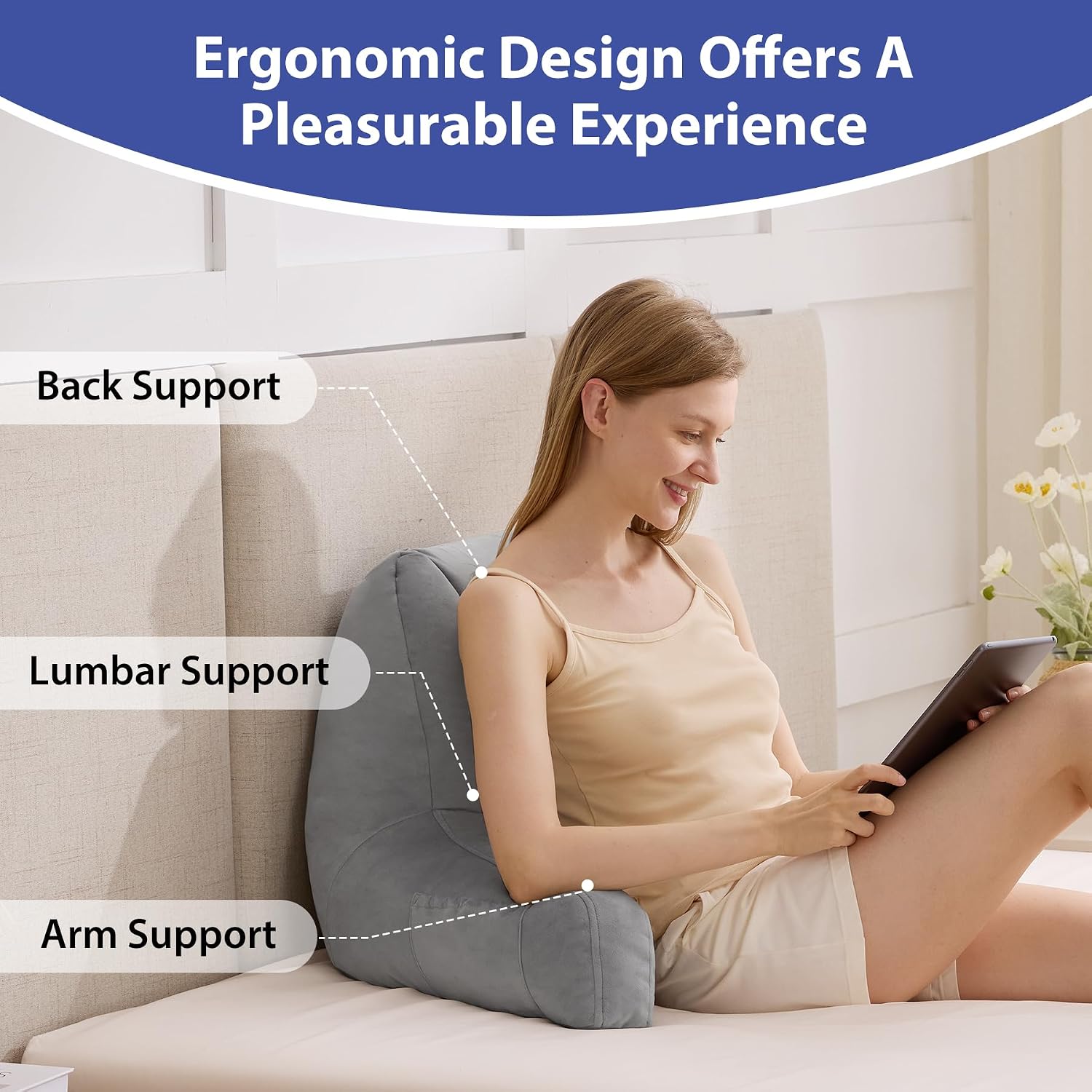 IASEAHK Reading Pillows for Sitting in Bed Adult, Back Pillow for Bed Sitting Up, Backrest Pillows with Shredded Foam for Adult&Teens…