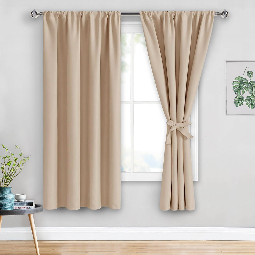 Jiuzhen Blackout Curtains for Bedroom - Thermal Insulated Room Darkening Rod Pocket Curtains for Living Room, Set of 2 Panels with Tiebacks…