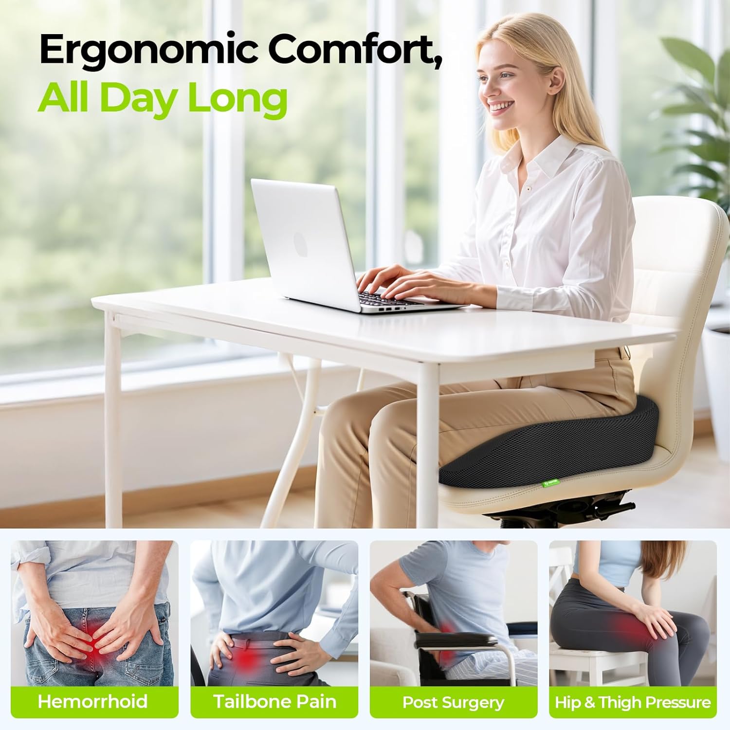 Auvon Ergonomic Donut Pillow Seat Cushion for Hemorrhoid & Tailbone, Thick Memory Foam Chair Cushion with Firm Support for Coccyx, Sciatic…
